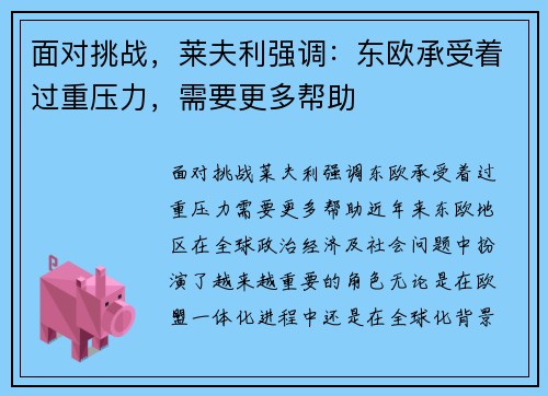 面对挑战，莱夫利强调：东欧承受着过重压力，需要更多帮助