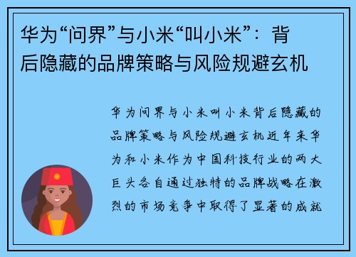 华为“问界”与小米“叫小米”：背后隐藏的品牌策略与风险规避玄机